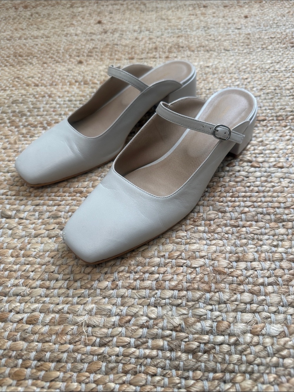 Maeve Women’s Cream Mary Jane Block Heel Mules
